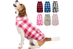 Kuoser Dog Winter Coat, Windproof Dog Fleece Jacket British Style Plaid Cold Weather Dog Vest Coats, Reversible Cozy Warm Dog Clothes Pet Apparel for Large Size Dogs L