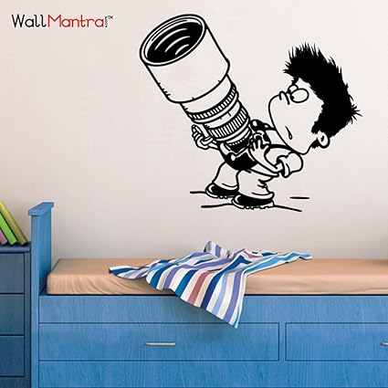 WALLMANTRA Kid with Camera Wall Decal Wall Sticker : Size S(18x16) inches - Multi