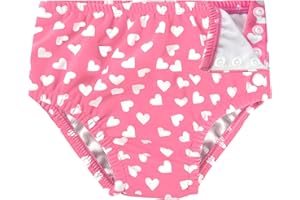 weVSwe Newborn Swim Diaper for Baby 50+Infant Girl Waterproof Diapers Snap Adjustable Swimming Diapers Pink Heart 0-6 Months