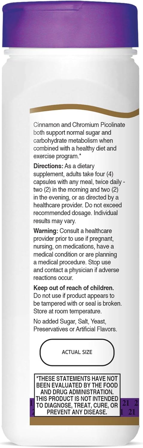 21st Century Cinnamon 2000 mg Per Serving Plus Chromium Vegetarian Capsules 120 count: Health & Personal Care
