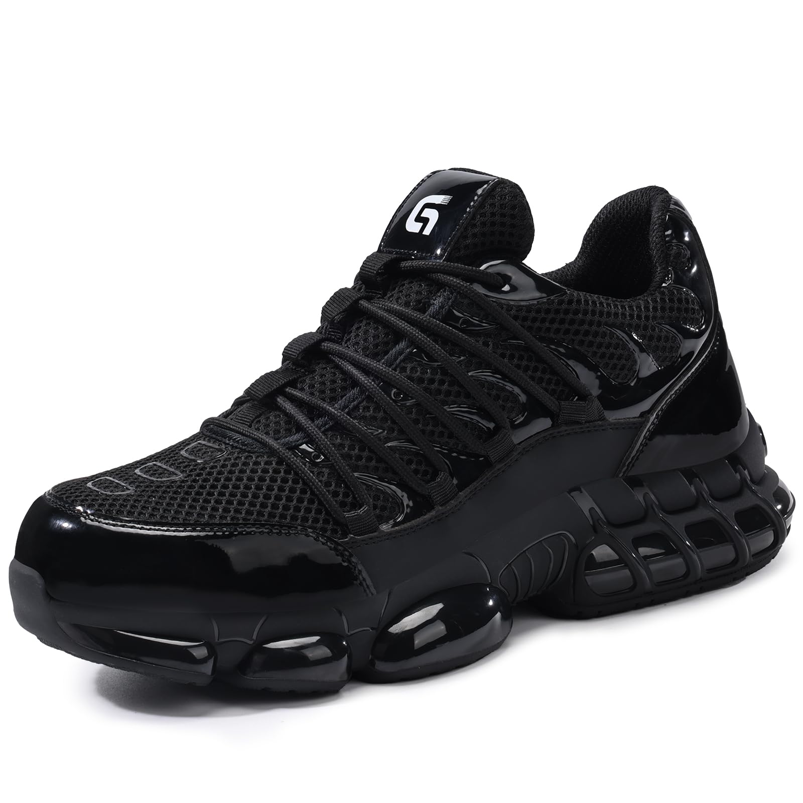 Photo 1 of BAIYIJIA Steel Toe Shoes for Men Lightweight Work Shoes Mens Breathable Puncture Proof Work Sneakers with Air Cushion Industrial Safety Construction Shoe for Men Glossy Black