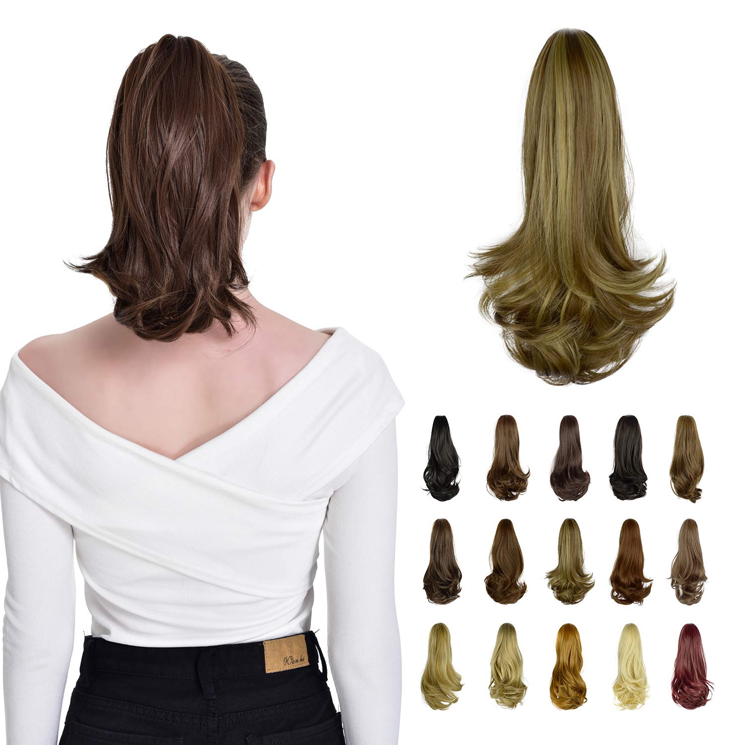 Amazon Com Feshfen 15 Claw Clip In Ponytail Hair Extensions