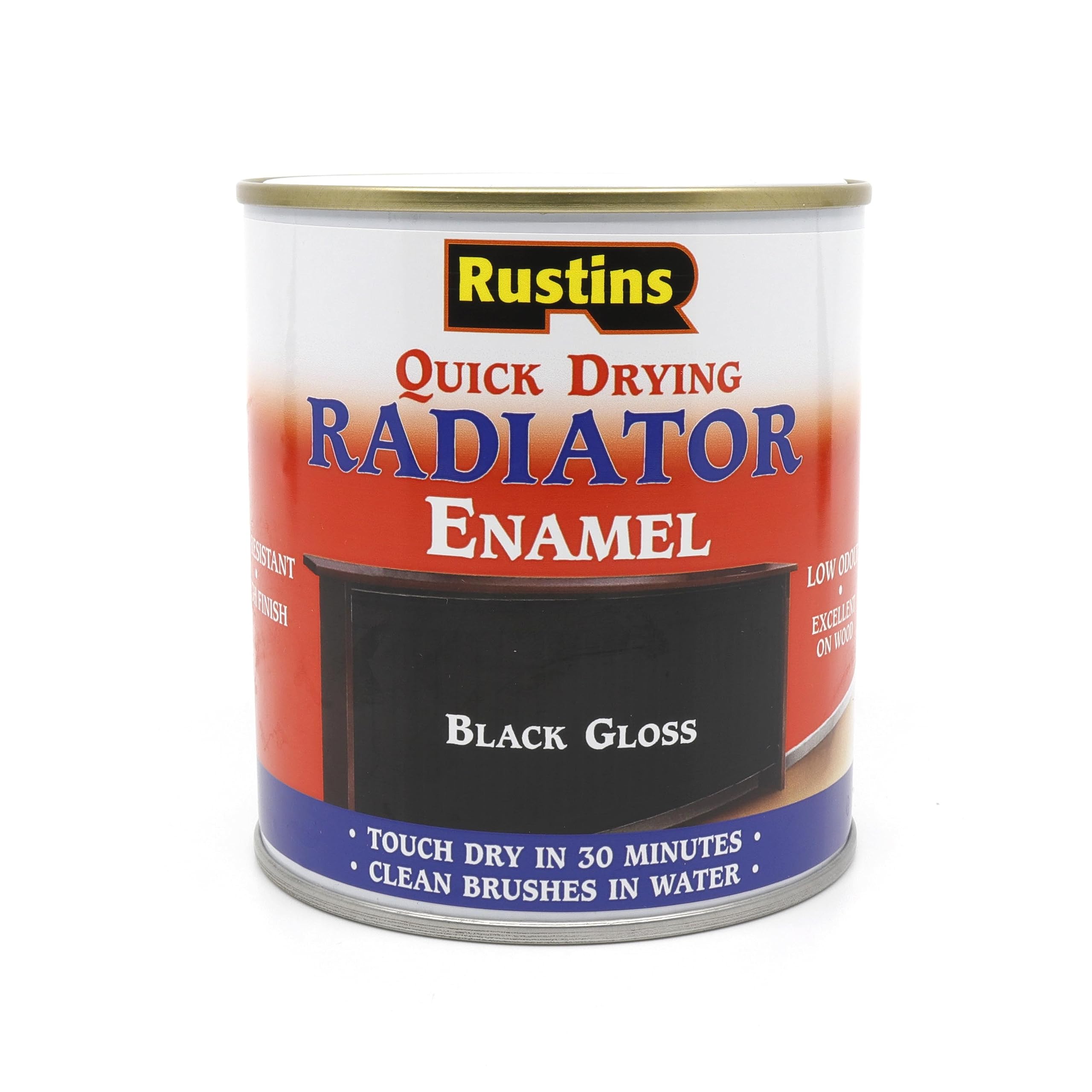 RUSTINS Quick Drying Radiator Enamel Gloss - Black 250ml – Durable, Long-Lasting Finish for Radiators That Stands the Test of Time