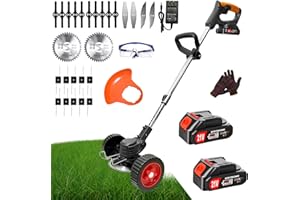 HWLANTU Electric Weed Wacker Cordless Weed Eater Battery Powered Wheel Edger, Portable Grass Trimmer/Lawn Edger/Mower/Brush Cutter, with 5 Types Blades & Wheels for Yard and Garden Weeder Tool