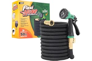 Flexi Hose Expandable Garden Hose with 8 Function Nozzle, 50FT - Lightweight Retractable Garden Hose, Water Hose - No-Kink Flexibility, 3/4 Inch Solid Brass Fittings and Double Latex Core