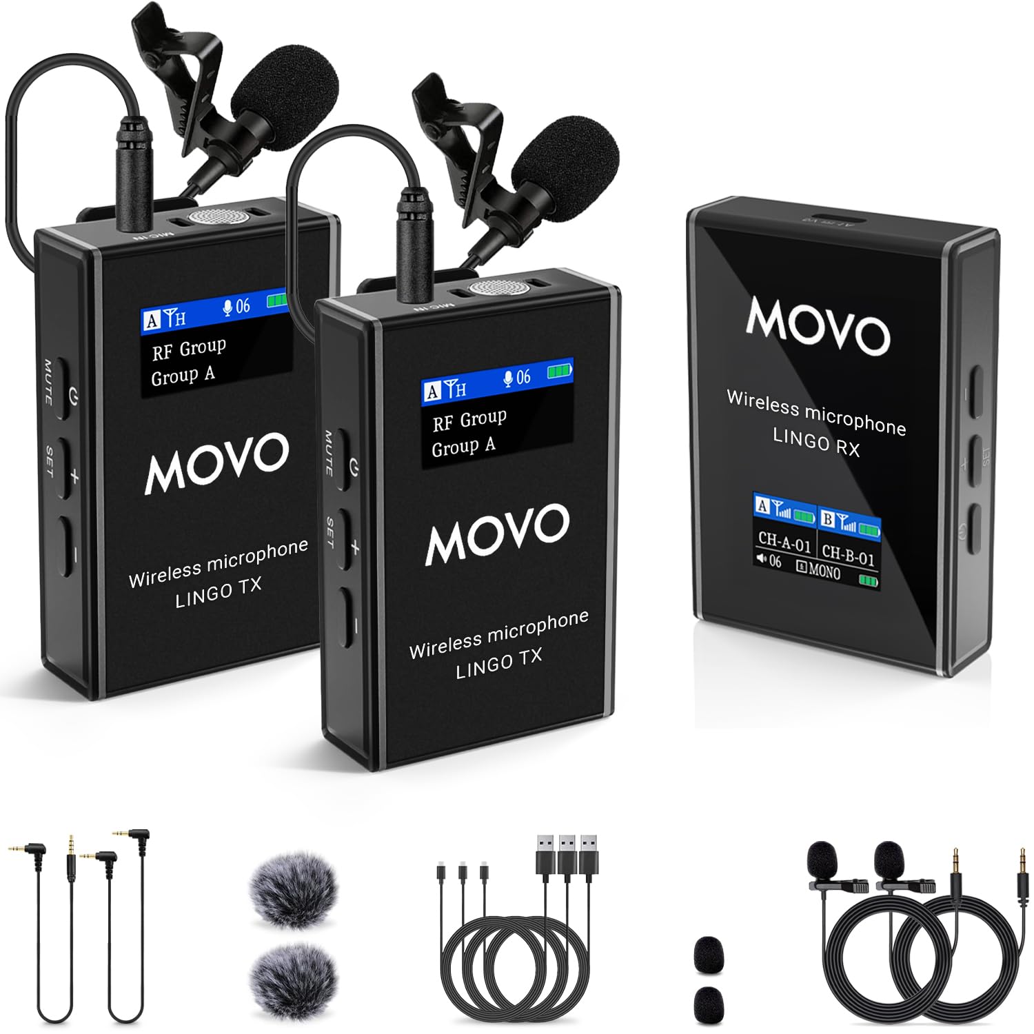 Movo Lingo-Duo 48-Channel UHF Wireless Lavalier Microphone System for Camera - Lav Mic Compatible with Canon EOS, Nikon, and Sony DSLR Cameras - for Filmmaking, Vlogging, Interviews, Content Creation