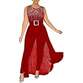 chicyes Womens One Piece Elegant Overlay Jumpsuit Dressy Sexy Bodycon Formal Sleeveless Rhinestone Romper Party Outfits
