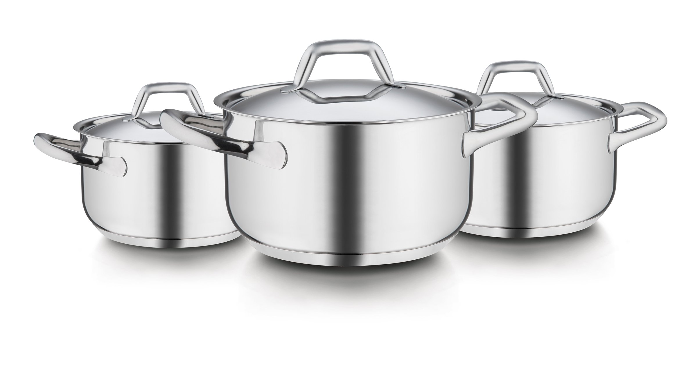 Barazzoni Chef Line 6 Piece Saucepan Set, 16/20/24 cm Saucepans, 16/20/24 cm Lids, Stainless Steel