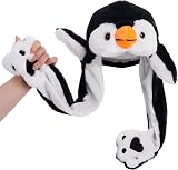 SUNHUITOY Black & White Penguin Plush Hat Moving Ears Cosplay Kids Adults Fun view 6