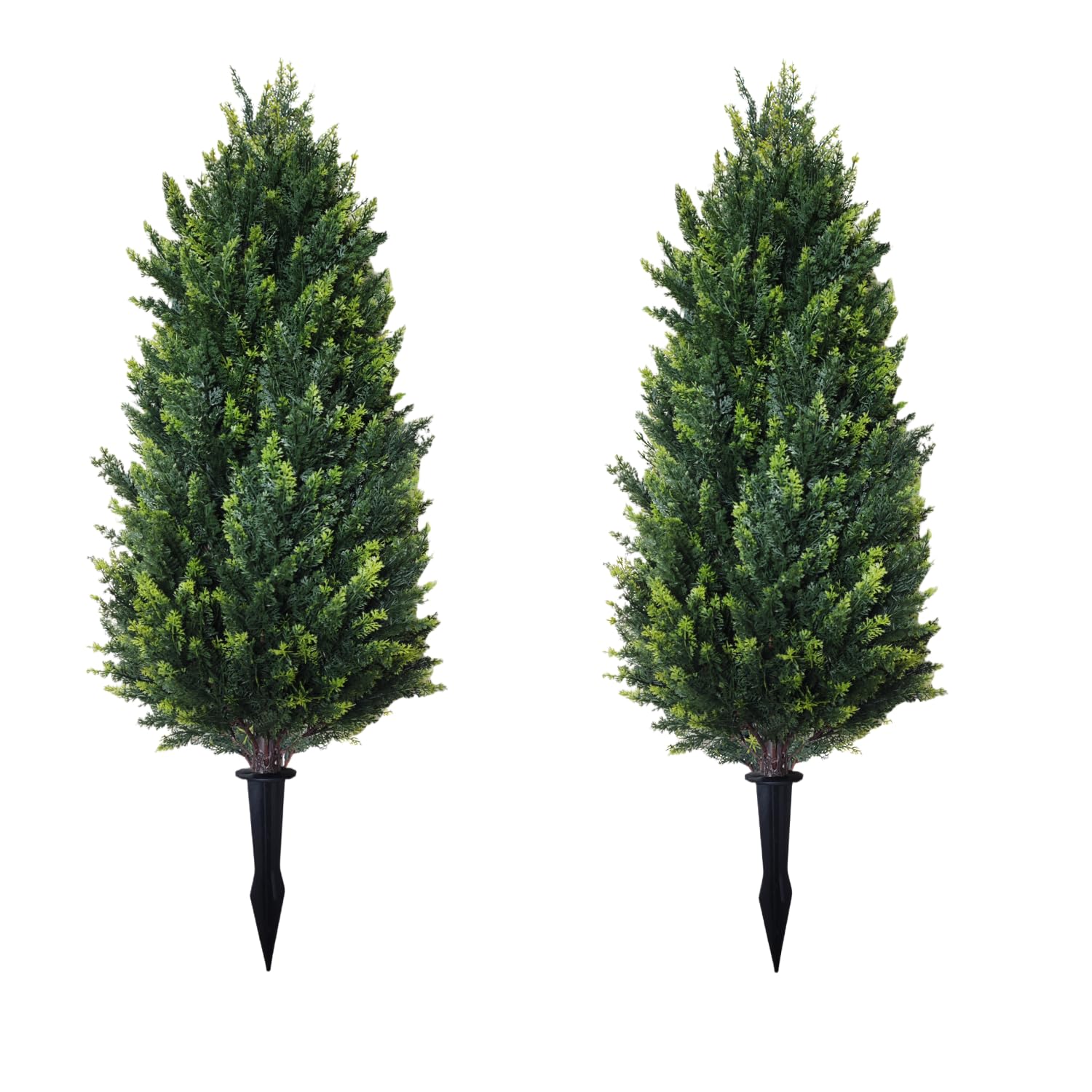 Photo 1 of 3FT Artificial Cedar Topiary Trees with Ground Spike Set of 2, UV Resistant Artificial Bushes Faux Cypress Trees for Indoor Outdoor Home Garden, Yard, Porch, Patio Decor (Extra Dense)
