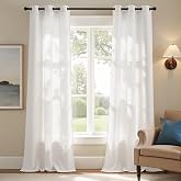 jinchan White Curtains 96 Inches Long 2 Panels for Living Room Linen Textured Grommet Curtains Light Filtering Window Drapes for Bedroom