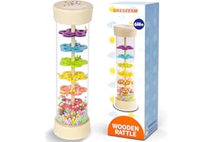 GRESEESM Rain Stick, Montessori Baby Toys for 6-12 Months 1 Year Old, Baby Rattle Wooden Sensory Toys, 7.7” Rainmaker Infant Musical Toy - Gifts for 6 7 8 9 12 Month Old Newborn Boys Girls Toddlers