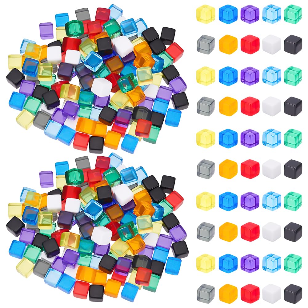 BENECREAT 300Pcs 10 Colors Blank Dice, 7.5mm/0.3inch Acrylic Cube Six Sided Dice, Assorted Color DIY Cubes for Making Creative Games, Board Game Props