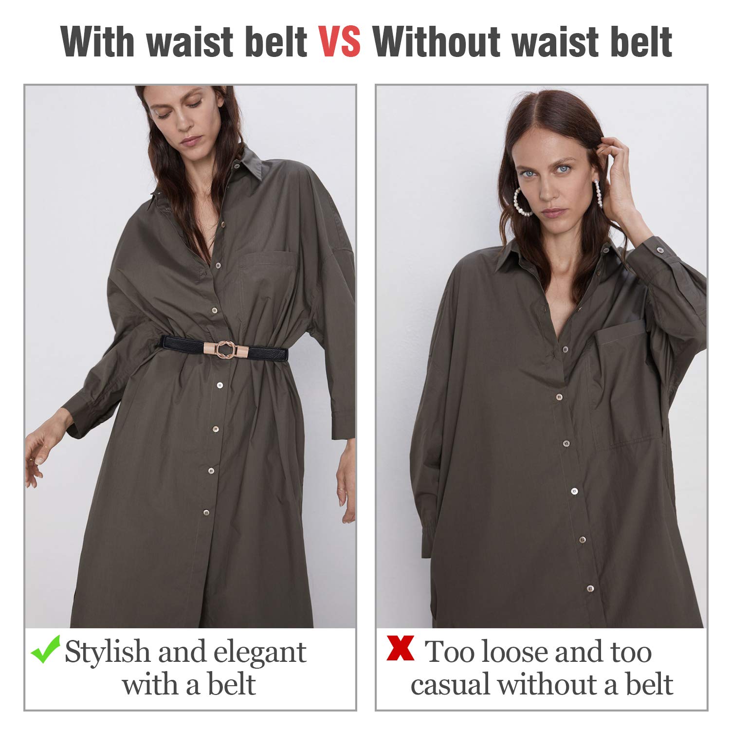 Fashion Womens Waist Belt Skinny for Dress,Ladies Gold Buckle Elastic Retro Belt Plus Size for Jeans,Waistband Skinny Thin Belt,Stylish Stretch Thin Waist Belt,Black+Red+Beige,Suit Waist Size 34\