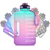 WEMEET Gallon Sport Water Jug with Time Marker and non-slip handle, Sports Motivational Water Bottle, Wide Mouth with Easy Clean Brush for Outdoor, Fitness, Gym