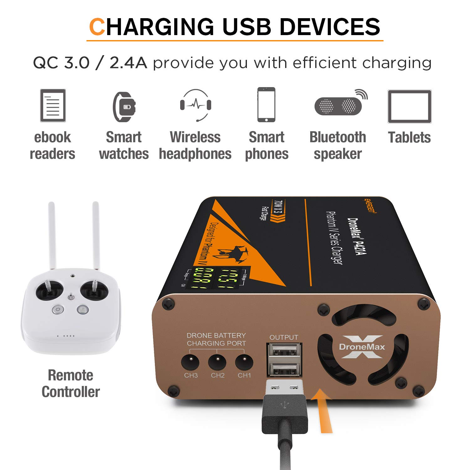 Energen DroneMax P421A Drone Battery Charger, DJI Phantom 4 / Advanced/Pro/Pro+ Accessories, Intelligent Fast Multi Battery Charging Hub Station (Charge 3 Batteries & 2 USB Ports Simultaneously): Industrial & Scientific