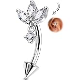 COCHARM Flower Rook Piercing Jewelry- Silver 16g 8mm Dangle Rook Earring Surgical Steel Cute Lotus Rook Bar