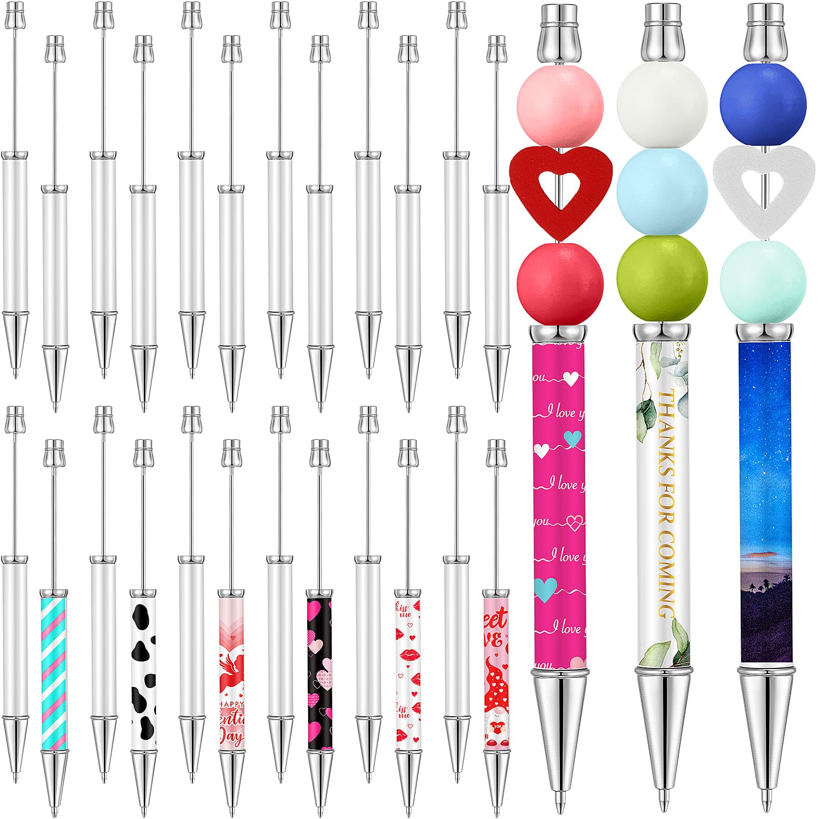 Photo 1 of Spakon 24 Pcs Sublimation Beadable Pens Blank Metal Bead DIY Heat Transfer Ballpoint Black Ink Pen Personal Customization Gift Stationery Supplies for Teacher Wedding Students Office School