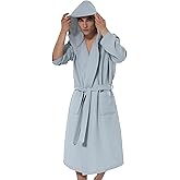 SEYANTE Organic GOTS Certified Turkish Cotton Waffle Robe – Relaxed Kimono or Hooded Spa Bathrobe with Same-Color Piping