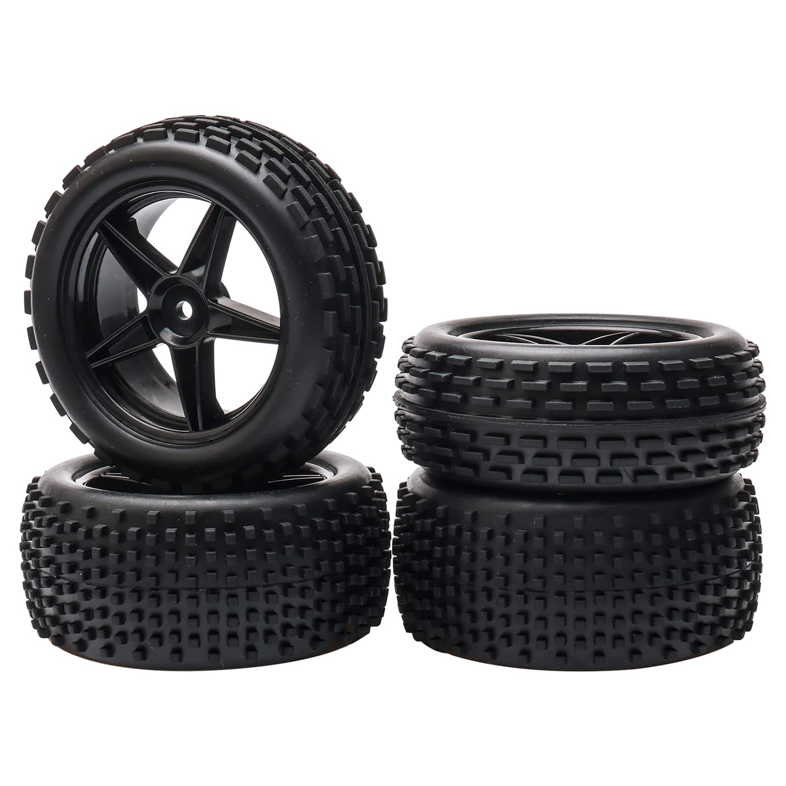 Pxyelec 1/10 Scale Off Road RC Buggy Front & Rear Wheel Rims and Tyres X4 Black 5 Spoke for HSP