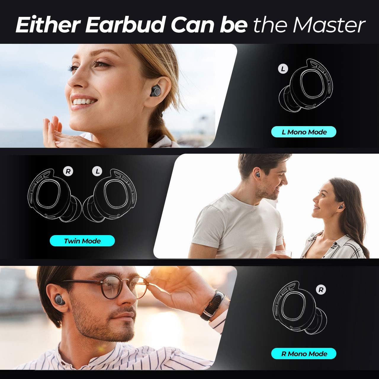 Wireless Earbuds, Mpow M30 in-Ear Bluetooth Headphones, Immersive Bass Sound, IPX8 Waterproof Sport Earphones, Touch Control Bluetooth Earbuds, 25 Hrs w/USB-C Charging Case/Twin&Mono Mode/Mics,Black: Electronics