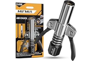 MIFMIA Locking Air Chuck, Heavy Duty with Six Steel Jaws, Locks onto Any Tire Valve, No Leaks or Pop-Offs, Rated to 150 PSI - Closed Flow