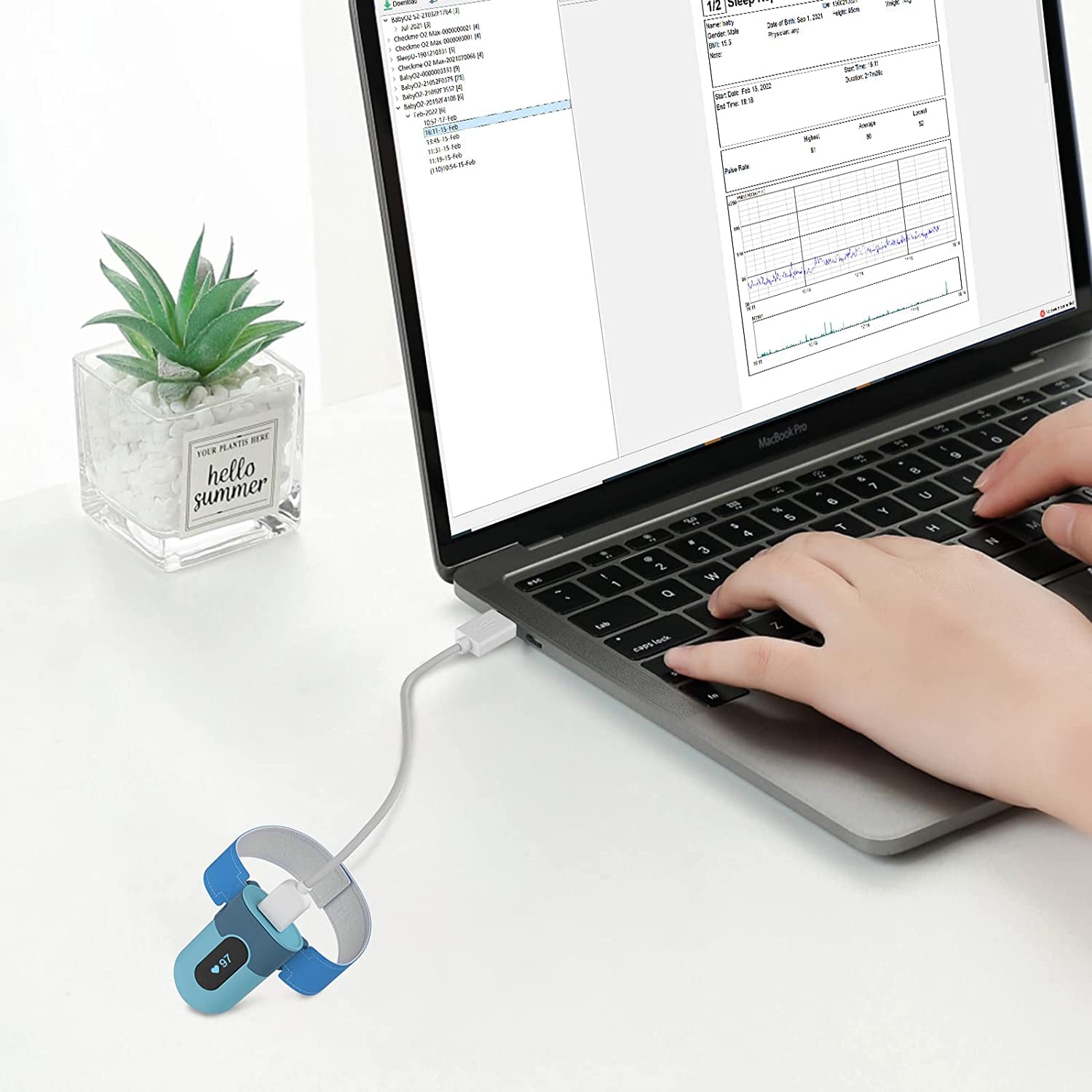 Original D-Type USB Charge Data Cable for Checkme O2 Max, SleepU, VisualOxy, Oxiband Ring Pulse Oximeter, BabyO2, BabyO2 S2