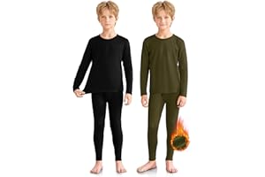 VZV 2 Set Thermal Underwear for Kids, Boys Long Sleeve Underwear Fleece Lined Base Layer Thermals Top and Bottom Set