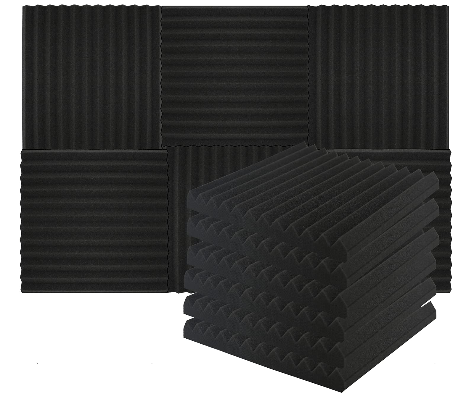 Heavyoff 12 Pack Acoustic Foam Panels Wedges Fireproof Soundproof Noise Cancelling Foam Studio Wall Tiles for Recording Black 12"x12"x2"