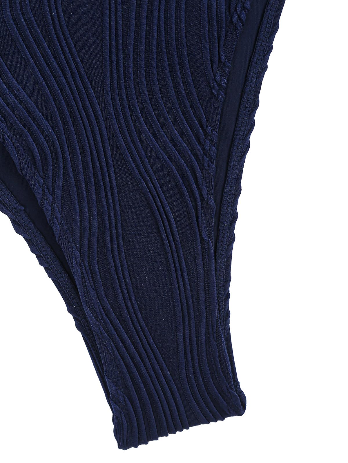 ZAFUL Bikini Sets for Women Triangle Textured Plunging High Cut Cheeky Bikini Swimsuits Two Piece Bathing Suits(0-Deep Blue,M) - Image 6