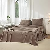 JIYUAN 100% Washed Cotton Sheet Set 4 Pieces Queen,1 Fitted Sheet,1 Flat Sheet and 2 Pillowcases,Comfy and Breathable Linen Like Bedding Set,Light Brown