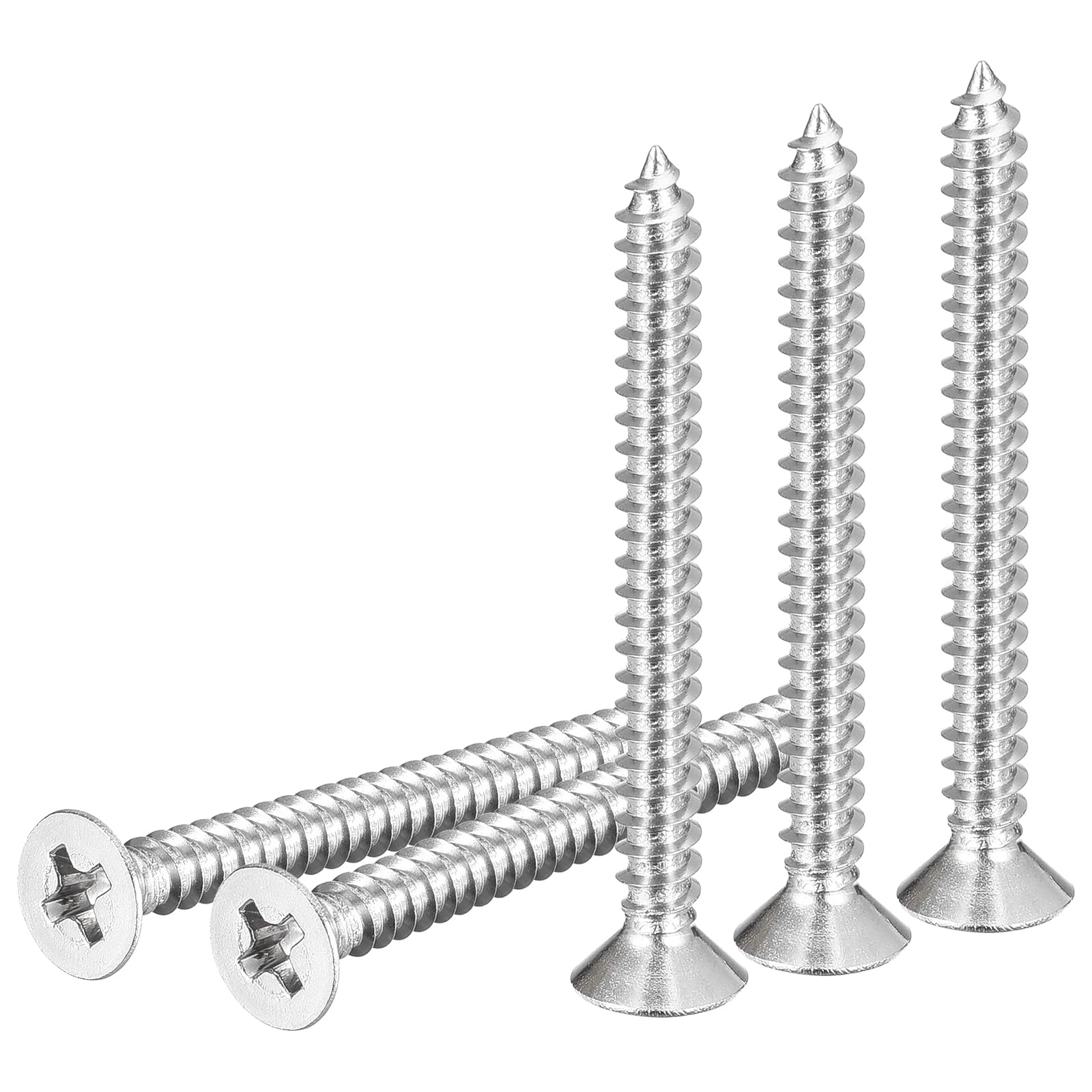 DTGN 100Pcs #6x1-1/2" Flat Head Wood Screws, 304 Stainless Steel Phillips Self Tapping Screws - Good for Woodworking, Furniture - Silver — image 1