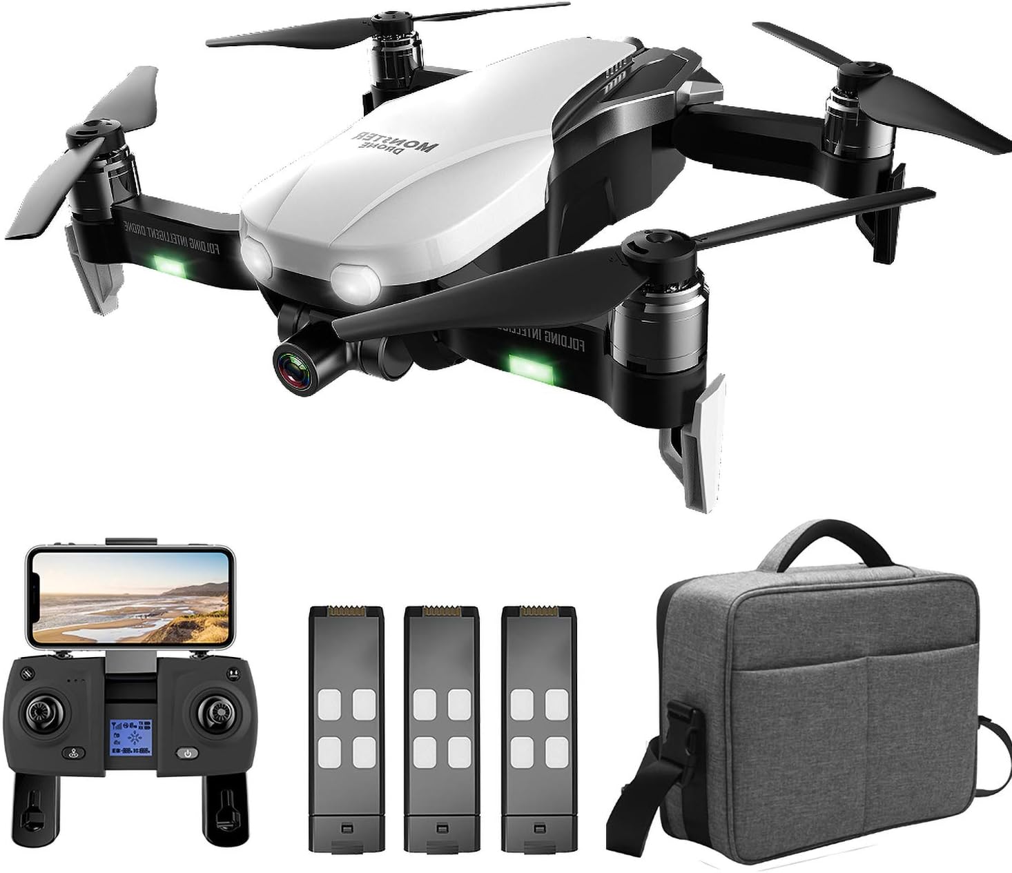 F8 RC Drone with Camera 4K GPS Smart Follow Optical Flow Fixed Point Surround MV APP Control Foldable Brushless Quadcopter Drone for Adult with Bag 3 Battery
