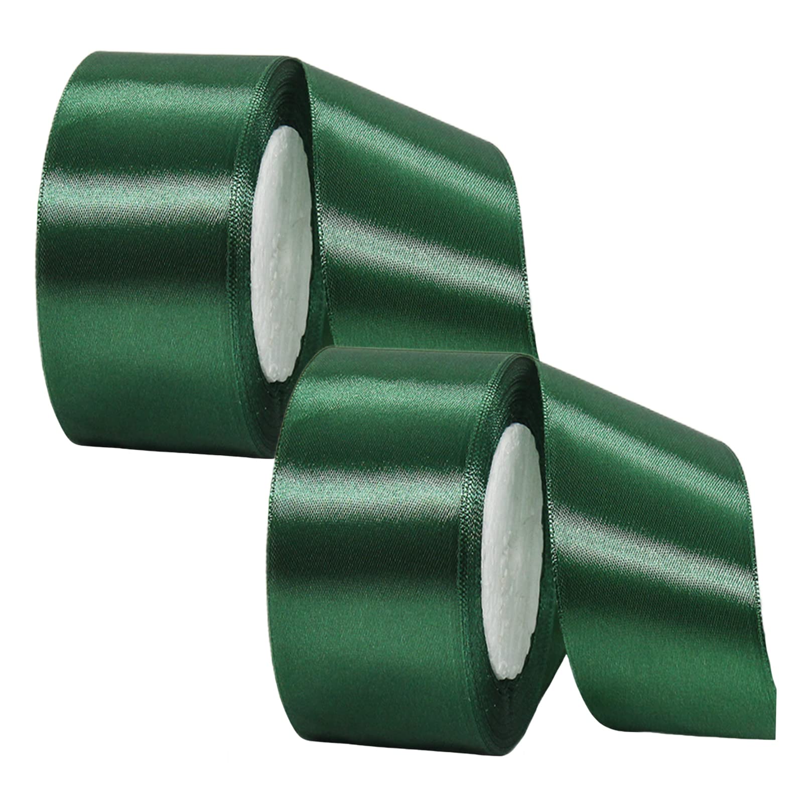2 Rolls Thick Dark Green Satin Ribbon - 40mm Wide, 22M, Double Sided - Perfect for Gift Wrapping, Crafting, Cake Decoration, Hair Bows, Bouquets, Christmas & Wedding Decorations