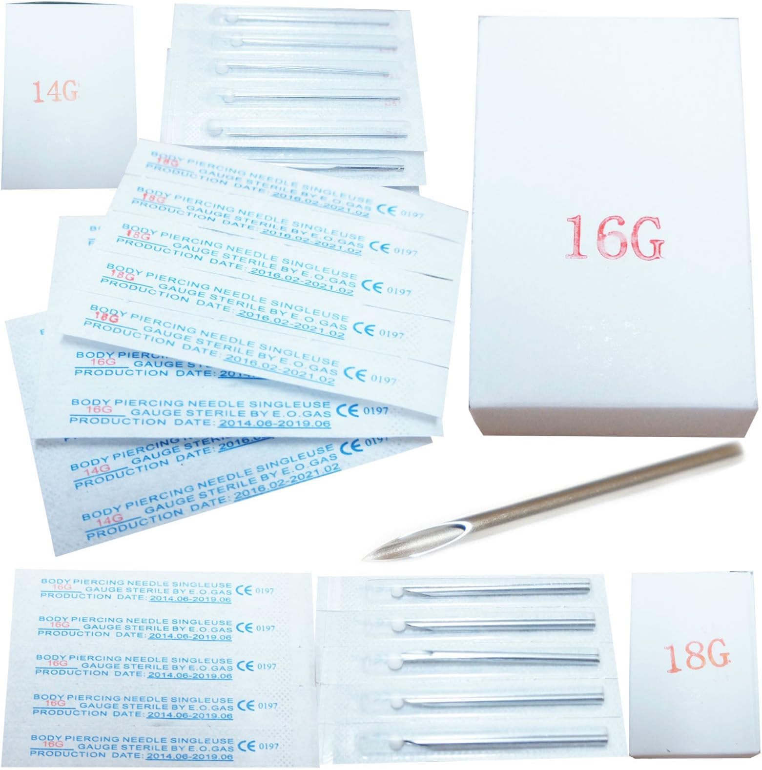 100 Sterile Size 12G Gauge Body Piercing Disposible Needles Supplies 316 Medical Stainless Steel