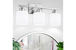 FAISHILAN Brushed Nickel Bathroom Light Fixture, 3 Light Vanity Lights for Bathroom, Bath Lights with Milky White Frosted Glass Shades, E26 Socket