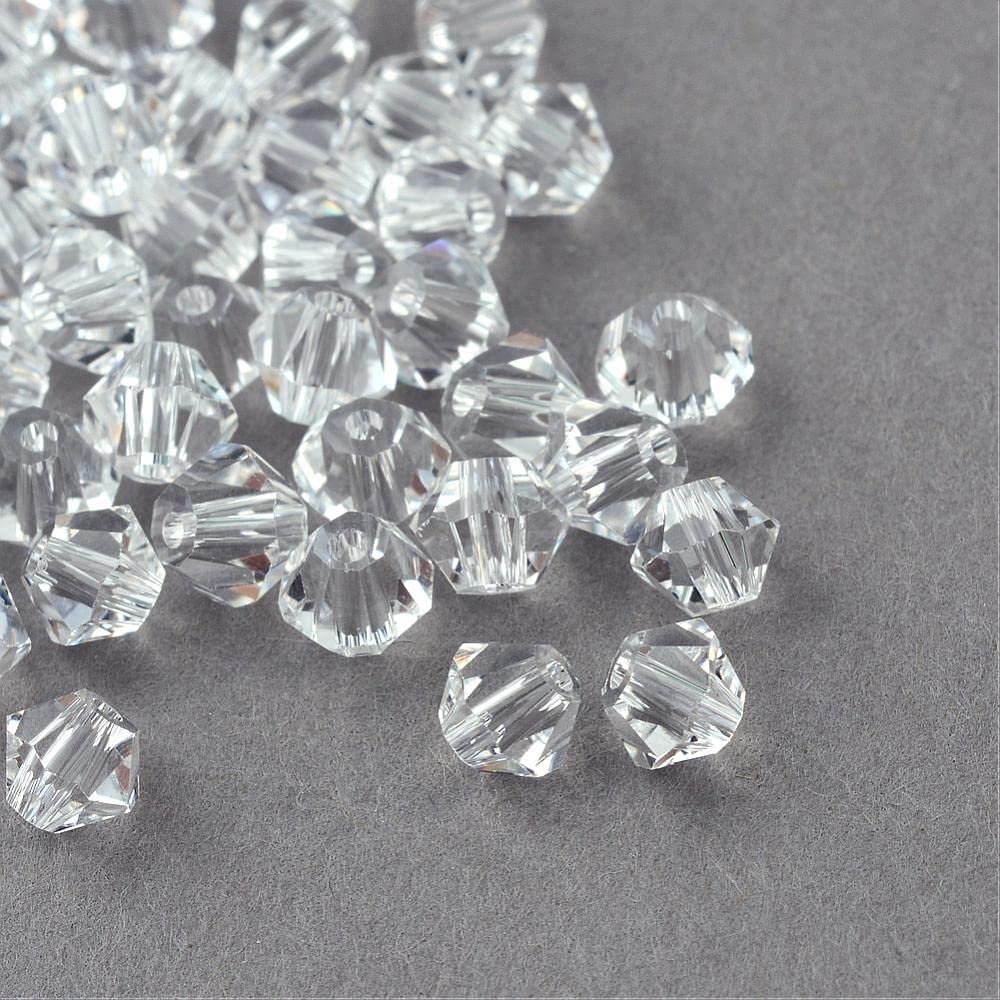 Perlin Pack of 400 Clear Plastic Bicone Beads, 8 mm, Rhombus Shape, Craft Beads
