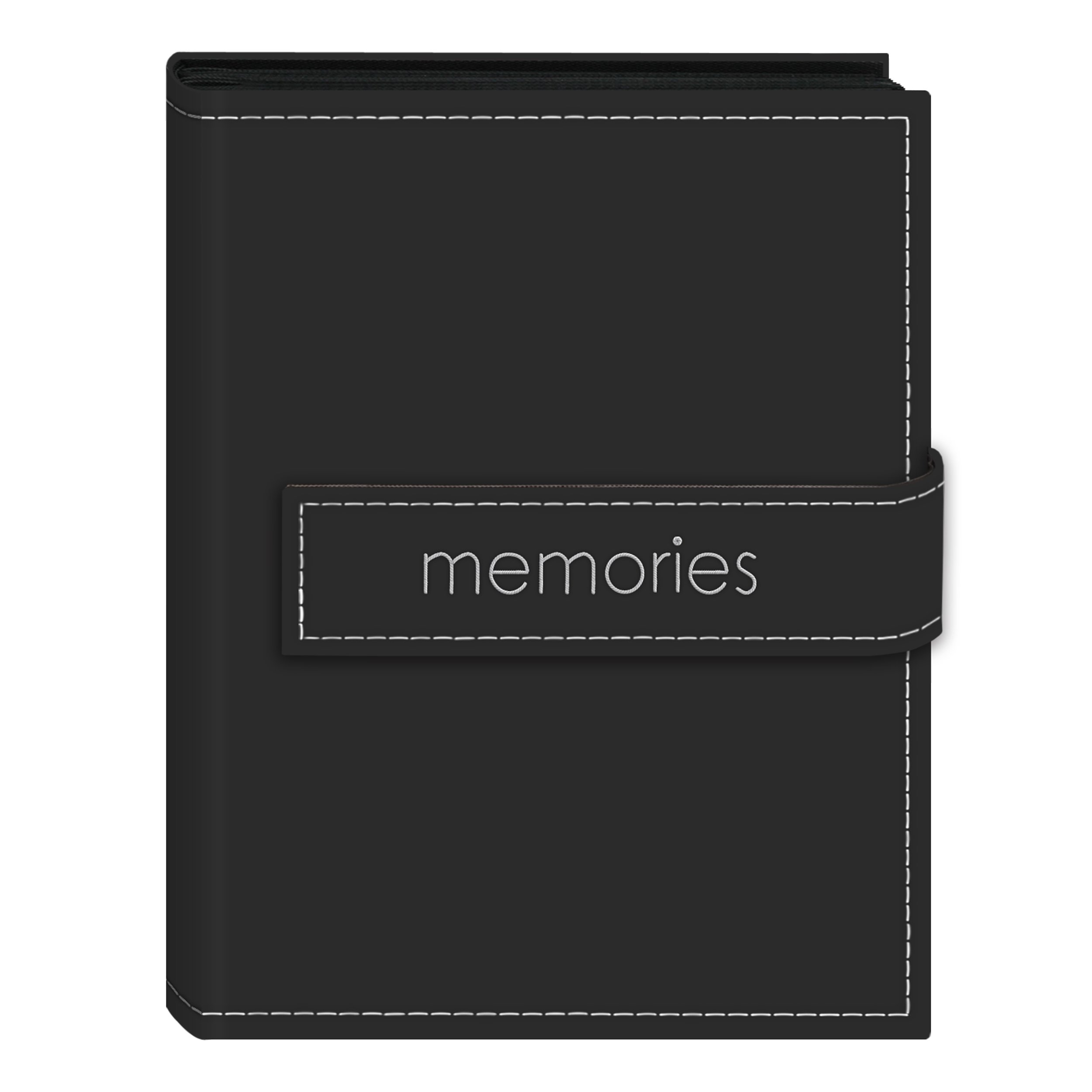 Pioneer Photo Albums 36-Pocket 4 by 6-Inch Embroidered Memories Strap Sewn Leatherette Cover Photo Album, Mini, Black
