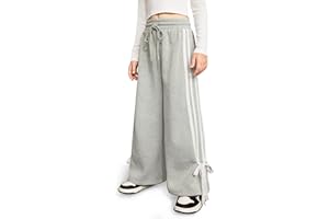 IIMMER Girls Winter Trendy Striped Side Baggy Track Pants Cute Bowknot Y2K Wide Leg Sweatpants 5-14 Years