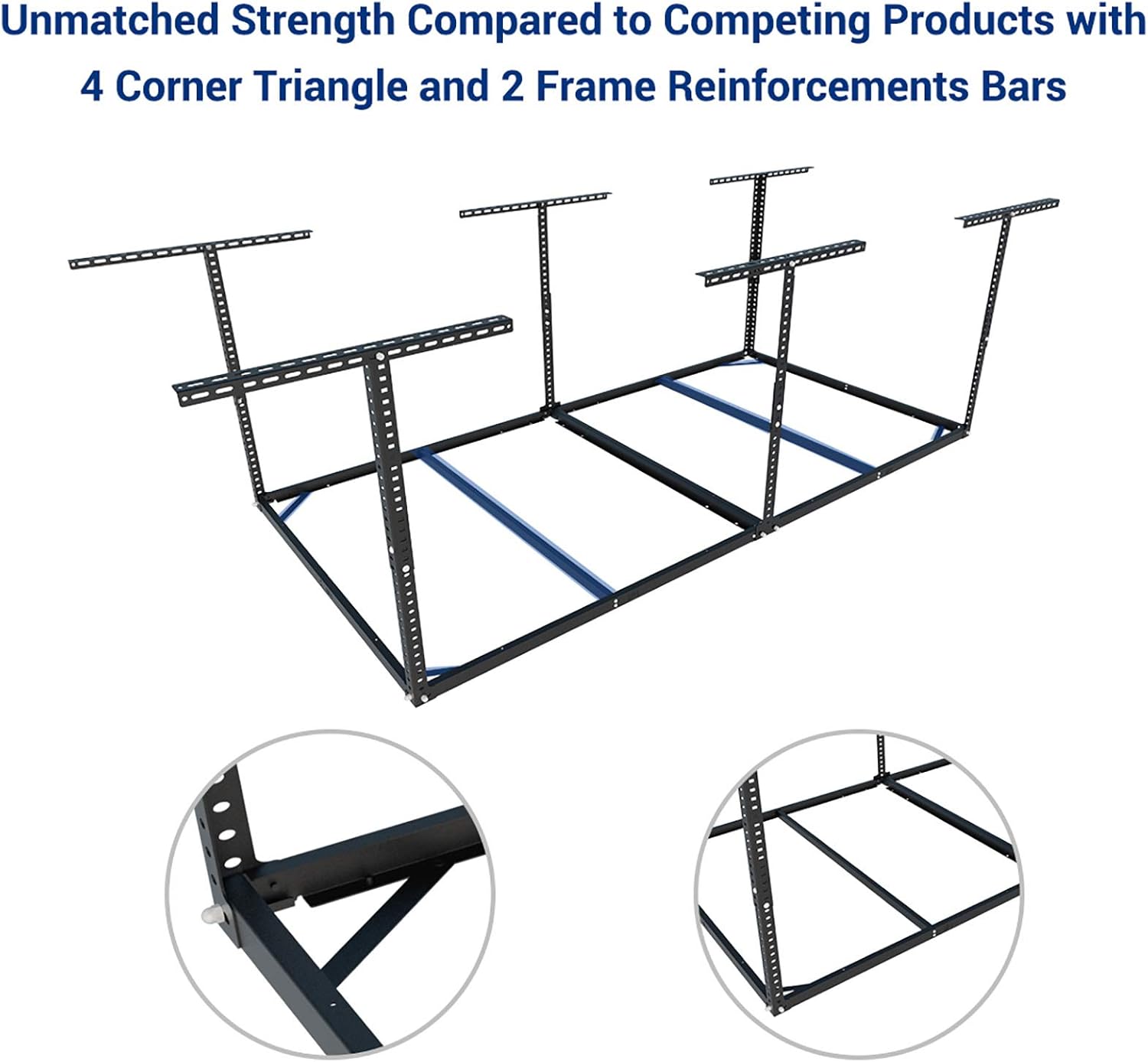 FLEXIMOUNTS 4x8 Overhead Garage Storage Rack without Decking Adjustable Ceiling Garage Rack Heavy Duty, 600lbs Weight Capacity 96" Length x 48" Width x (22''-40" Ceiling Dropdown), Black - - 