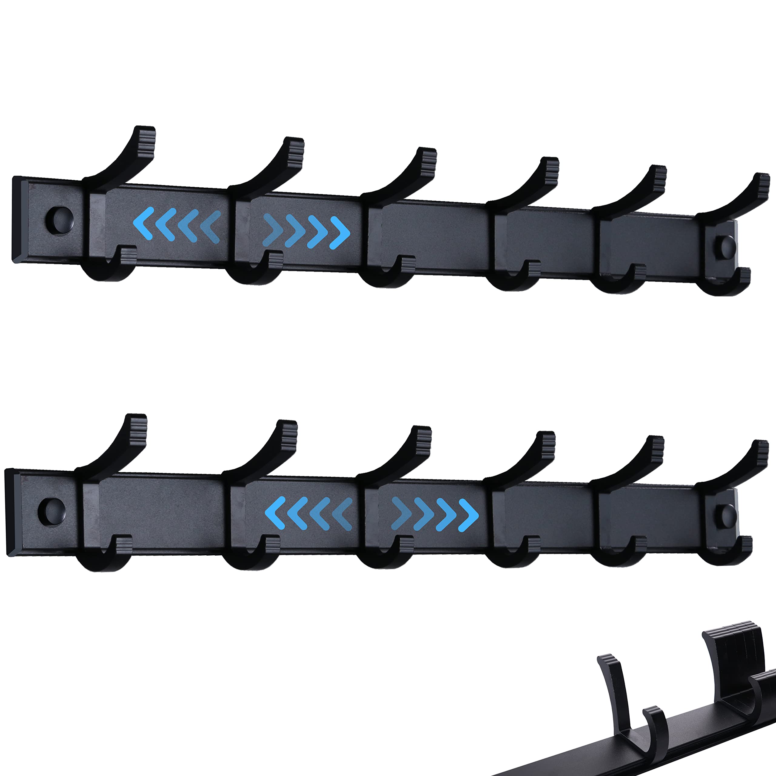 K KAREZOG Wall Mounted Coat Rack,Wall Coat Racks with 6 Sliding Hooks,Black Coat Hanger Wall Mount,Coat Rail Wall Mounted for Entryway,Bathroom, Kitchen,42cm,2 Pack