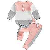 kacubwyy Baby Girl Fall Outfits Contrast Color Ribbed Stretchy Romper Long Pants Newborn Clothes Infant Set