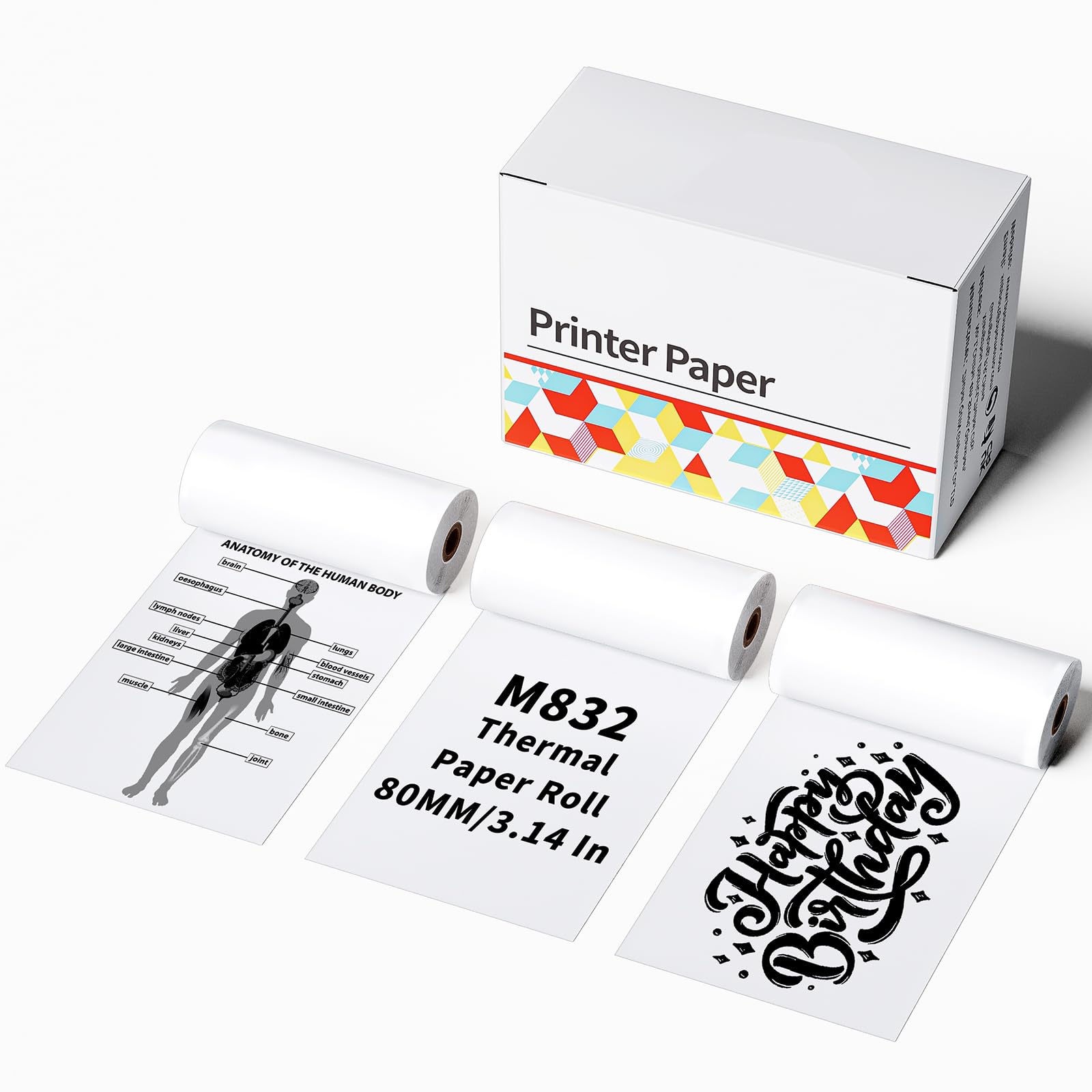 ASprink 80MM Thermal Paper Roll, Compatible with Any Brand M832 Portable Printer, Thermal Roll Paper with 3 Rolls