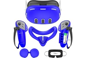 AIXOTO VR Silicone ECO Accessories for Meta Quest 3, Protective Case Set for Oculus Quest 3, Face Cover, Controller Grip, Shell Cover, Lens Cover, Disposable Eye Cover(Accessories for Quest 3, Blue)