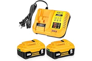 XMENANY 2PACK 20V 8.0Ah DCB200 Replacement for DEWALT 20V MAX Battery and Charger Combo,12V/20V DCB112 Station Kit,Compatible with Dewalt 20Volt Battery Extra Long Run Time