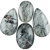 CRYSTALIS Wholesale 4pcs Natural Green Rutile Quartz Loose Gemstone Bulk Cabochons Jewelry Making Supply, Chakra & Healing Polished Stones, Wire Wrapping, DIY, Gem Collection
