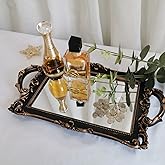 Yamfurga Small Rectangle Decorative Mirror Tray, French Style, Makeup Organizer, Jewelry Organizer, Serving Tray, 13"x 7.8", Black