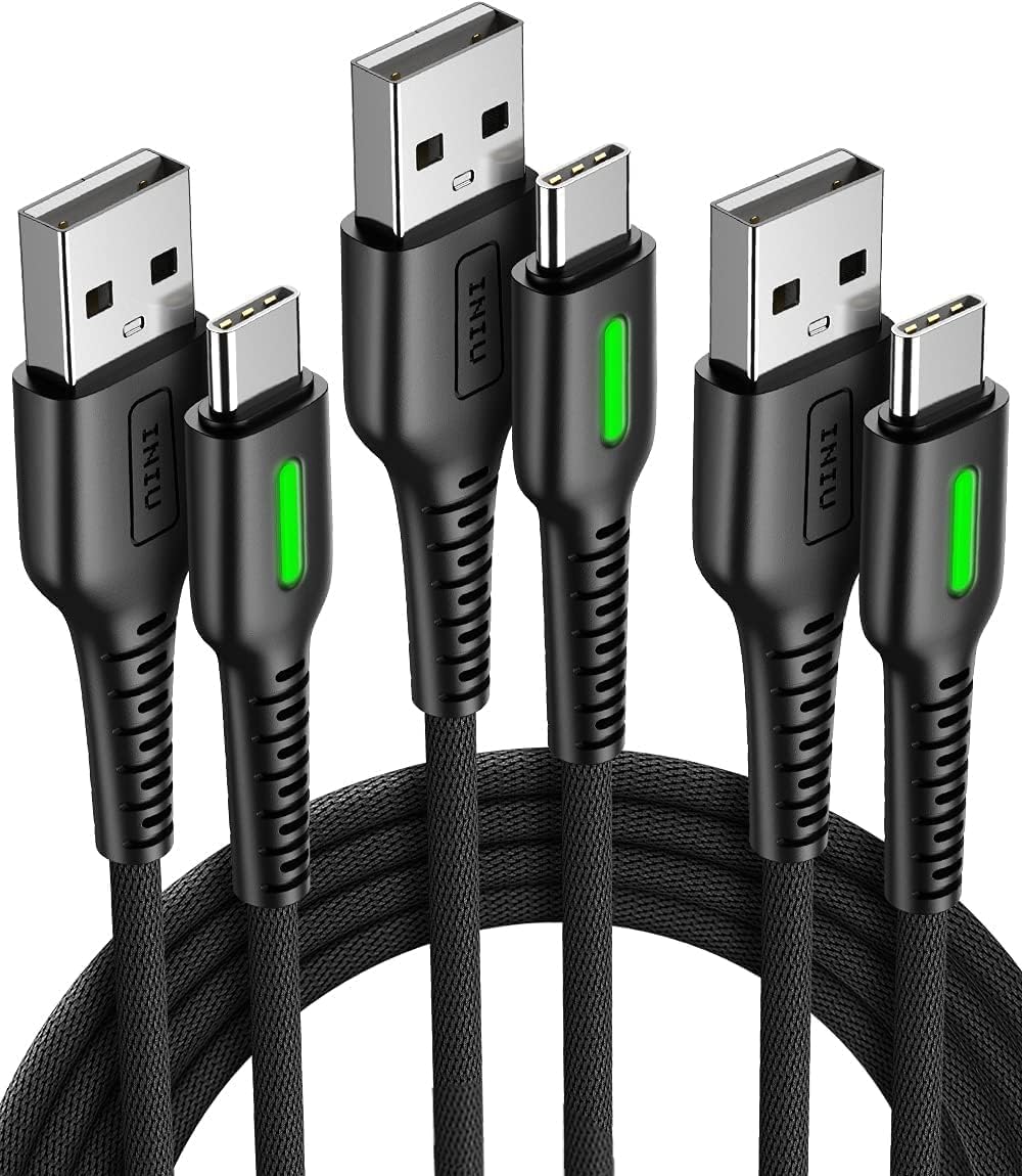 INIU USB A to USB C Cable, [3 Pack] QC 3.0 Fast Charging Type C Cable, [1.6+6.6+6.6ft] Nylon Braided USBC Phone Data Cord for iPhone 17 16 15 Pro Max, Samsung Galaxy S25 S24 S23 Ultra, Pixel 10 etc.