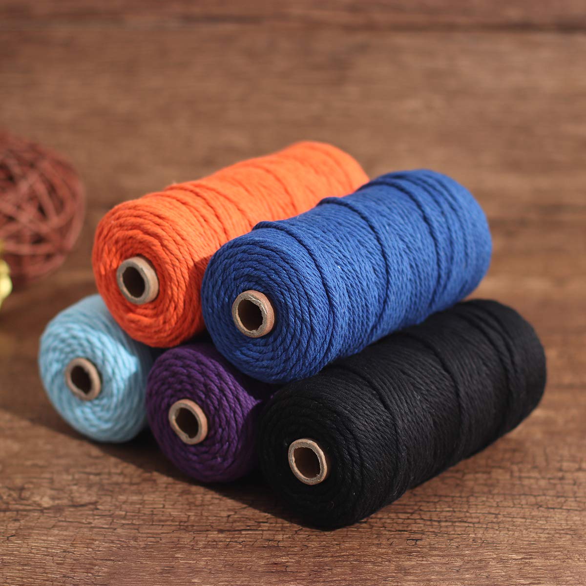 Binwat Macrame Cord Natual Macrame Cotton Cord DIY Craft Cord Spool Twine Rustic String Cotton Rope for Wall Hanging,Plant Hangers,Crafts,Knitting,Decorative Projects 3mm x100m (5 Color B)