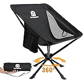 Raynesys 1 Pack Portable Camping Chair, Flexible 360° Rotation, Easy Carry, 8 Seconds Quick Setup Folding Camping Chair, 3.8L